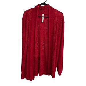 Pina Rossi Red Open Front Cardigan Sweater Knitwear Sz 1X